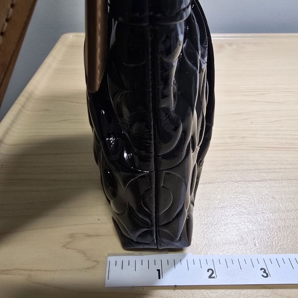 COACH Black Patent Leather OP Art Embossed Wristlet Purse - Picture 4 of 12